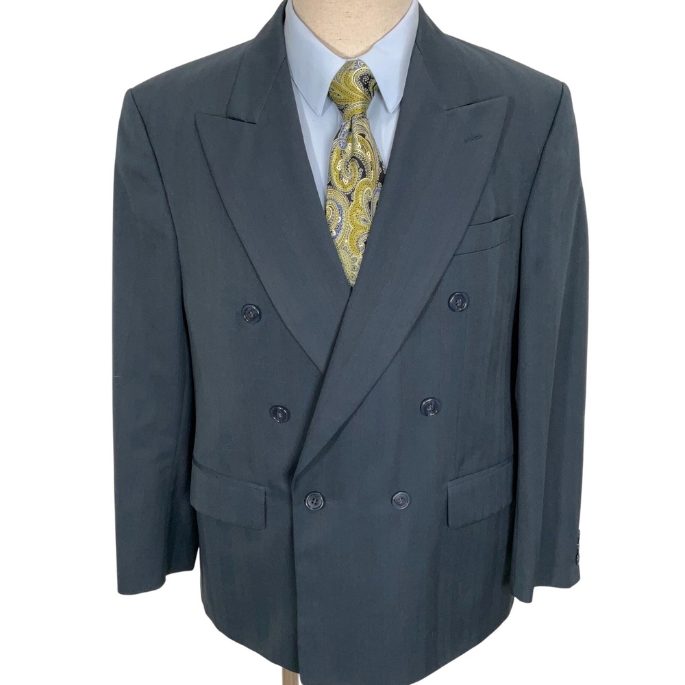 Wöhrl Economy Blazer Men 24 Blue Red Stripe Rocco Double Breasted Trevira VTG